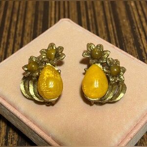 Vintage Golden Floral Teardrop Earrings